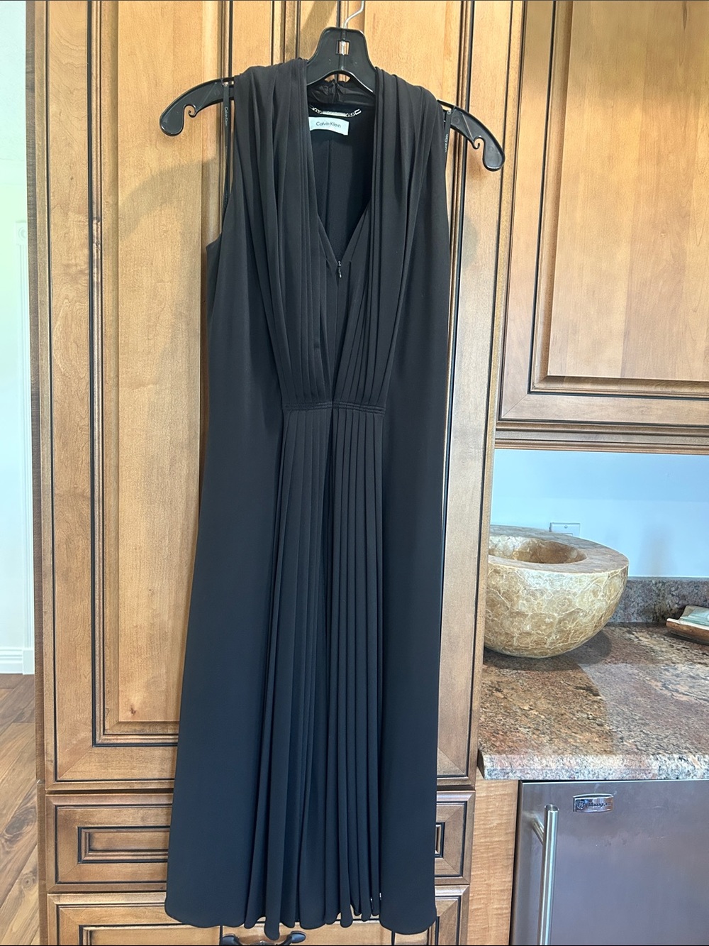 Calvin Klein Black Sleeveless Pleated Maxi Dress